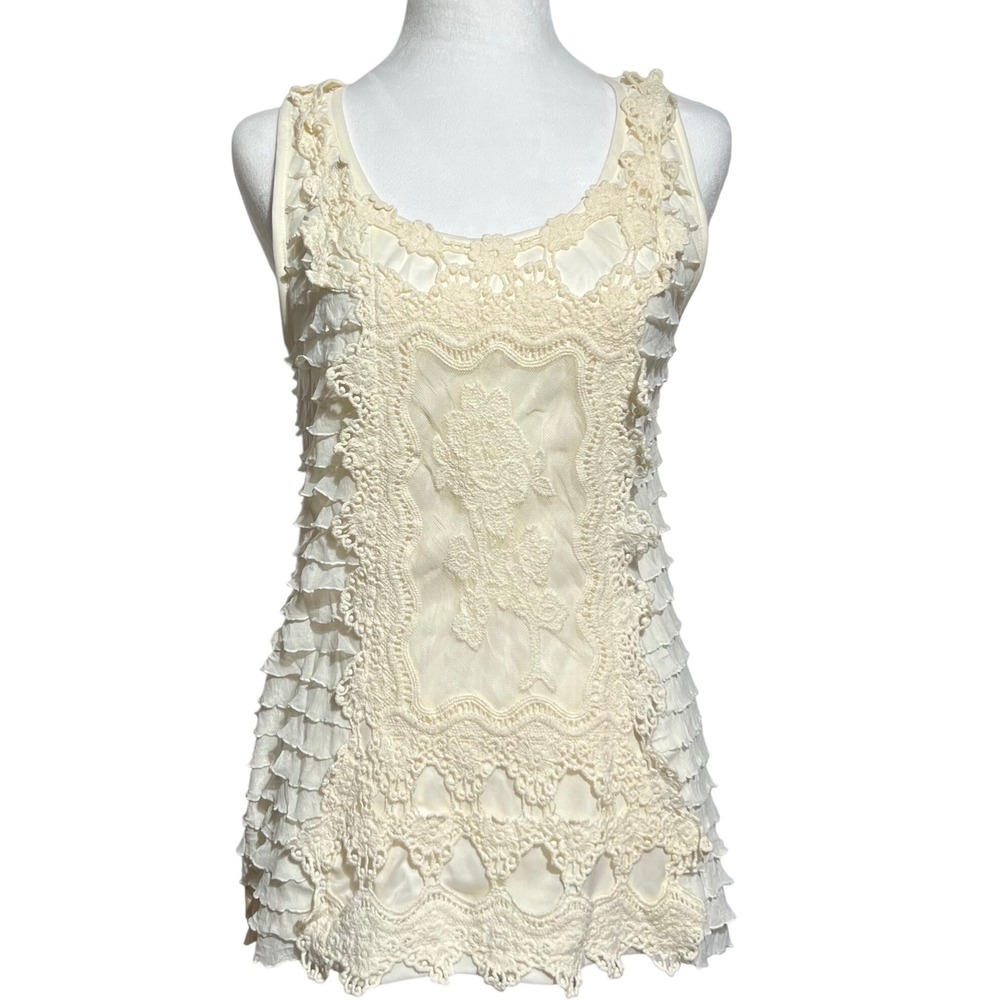 CAHO Ivory Lace Fairy Tank Whismsigoth Boho Cottagecore Romantic Ruffle M